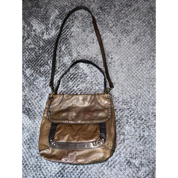 FOSSIL Brown Distressed Leather Large Crossbody Folding Handbag - Picture 4 of 16